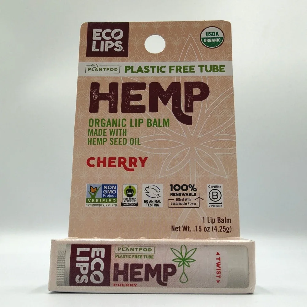 Eco Lips Hemp Lip Balm .15oz Cherry Lot Of (3) Plastic Free Tube Organic **NEW**